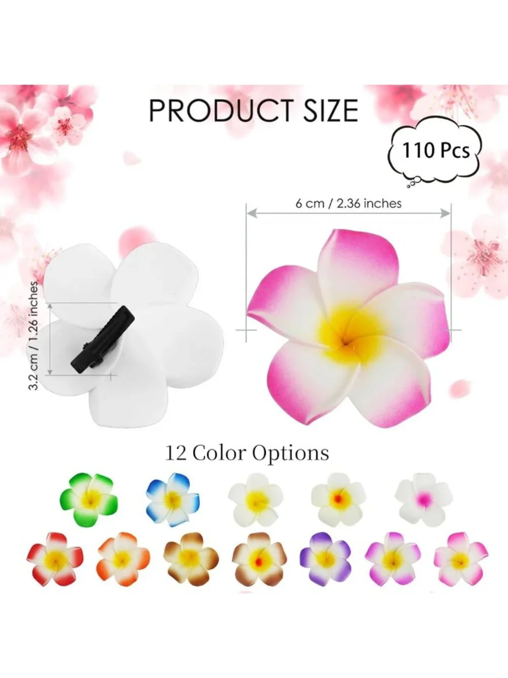 110 Pcs Plumeria Foam Hair Clips - Hawaiian Floral Accessories for Weddings